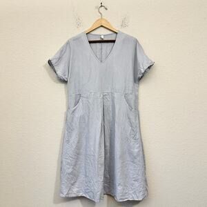 GRAE COVE Ainsley Dress Dusty Blue A-Line Linen Costal Minimalist